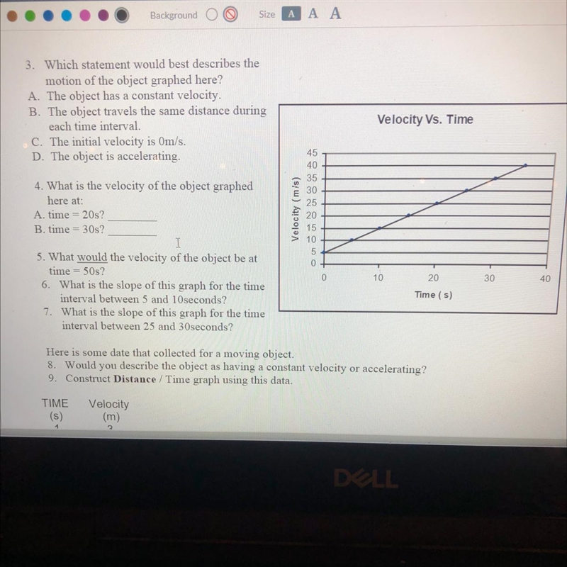 3. Which statement would best describes the motion of the object graphed here?-example-1