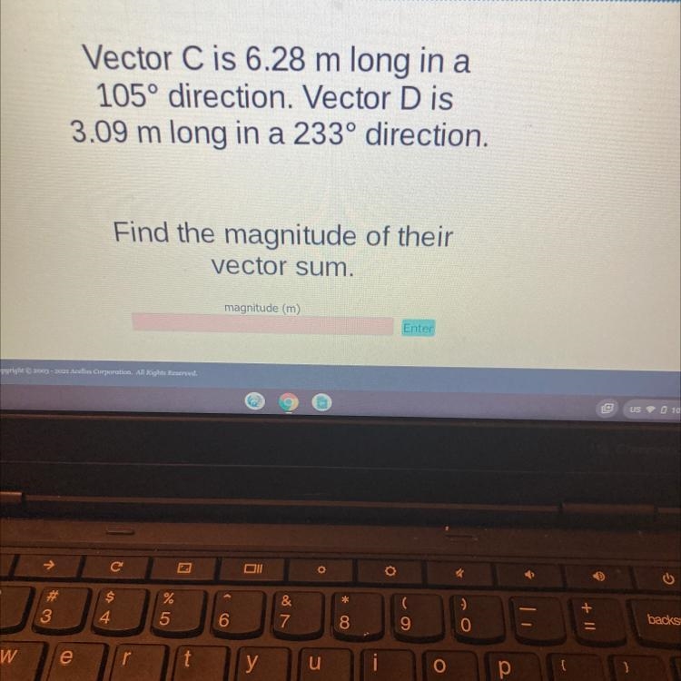 Vector C is 6.28 m long in a105° direction. Vector D is3.09 m long in a 233° direction-example-1