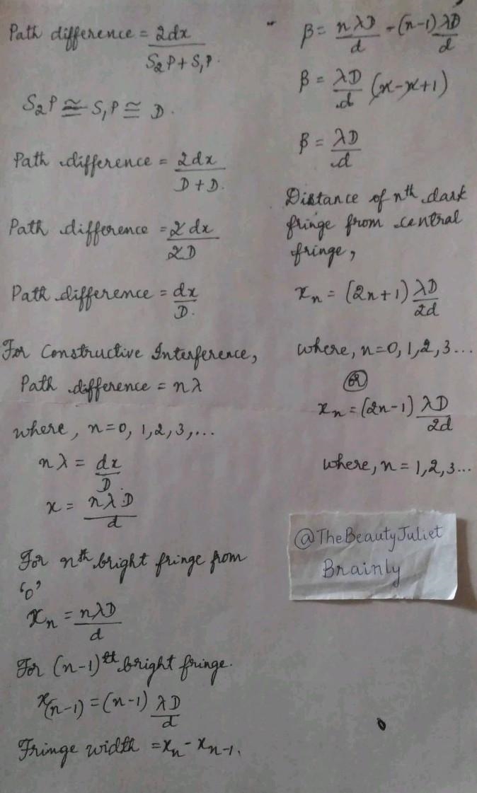 Obtain an expression for fringe width with diagram. ​-example-2