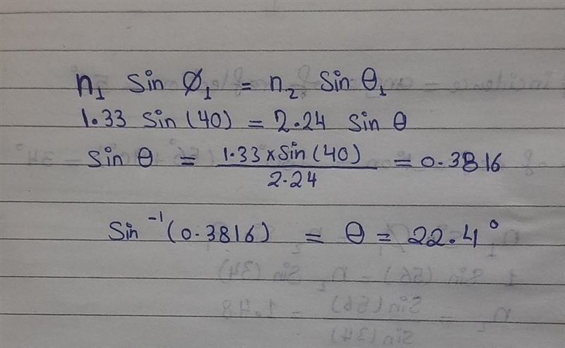 A beam of light passes through the air (n = 1. 00) and enters a diamond (n - 2. 42) at-example-1