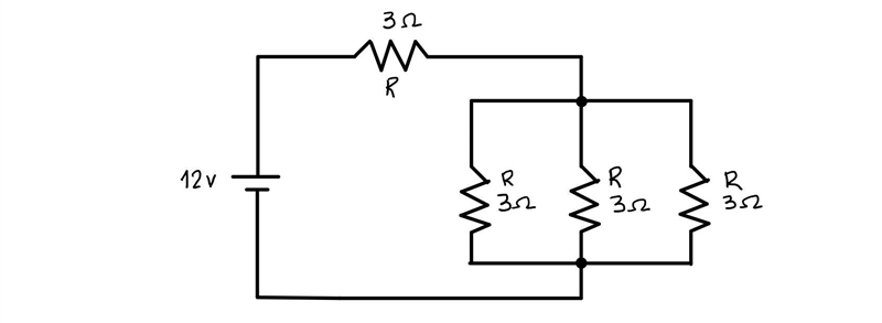 A voltage of 12 V is applied across a circuit with one 3 0hm resistor in series and-example-1