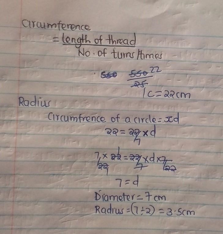 A length 550cm of thin thread wraps around a cylinder exactly 25 times calculate the-example-1