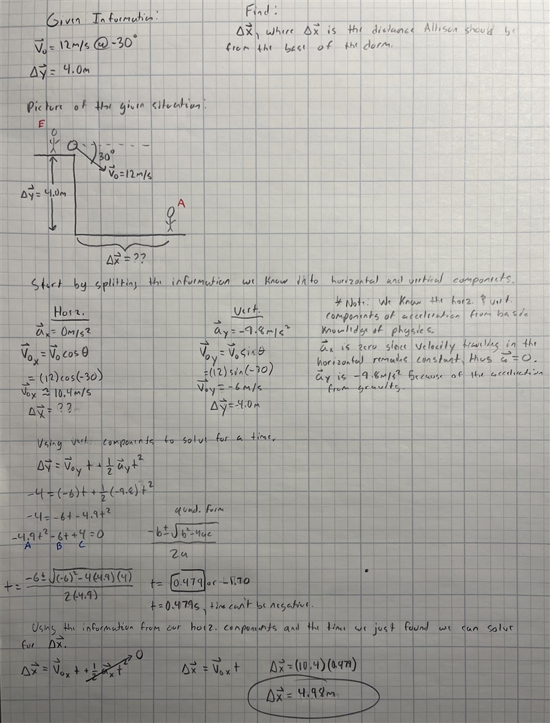 If Emily throws the ball at an angle of 30˚ below the horizontal with a speed of 12m-example-1