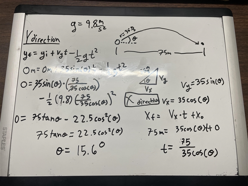 Help its due in 2 hours Physics Word Problem An archer shoots an arrow at a 75 m distant-example-1