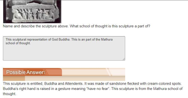 Answer the following question in 3-4 complete sentences. a sculpture of a man sitting-example-1