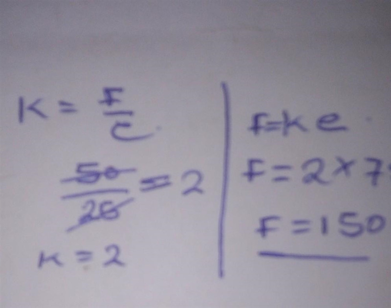 50 N of force is applied to a spring and its length increases by 25 cm. If the spring-example-1