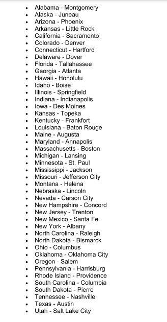 List each of the 50 states and their state capitals.-example-1