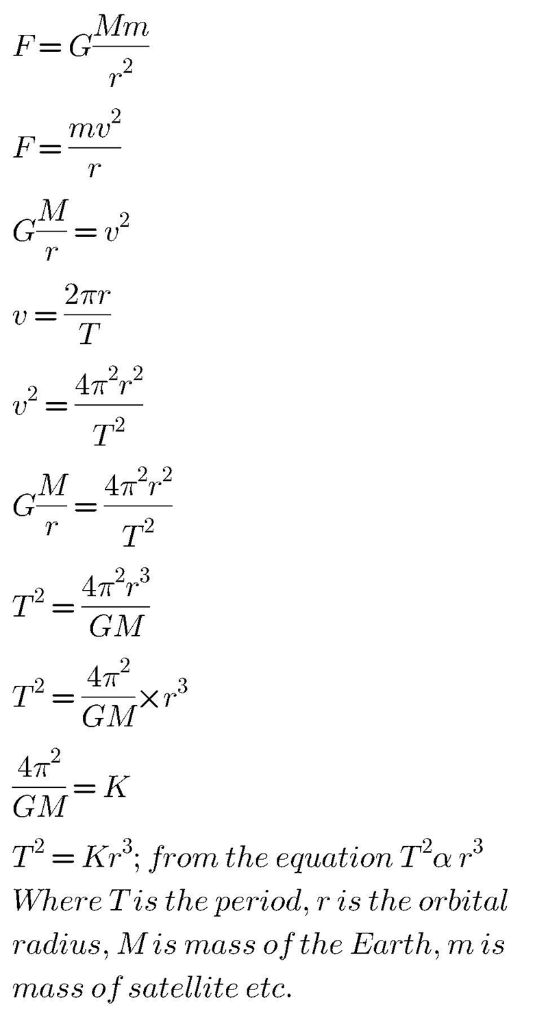 Show that the square of the period of revolution of a satellite is directly proportional-example-1