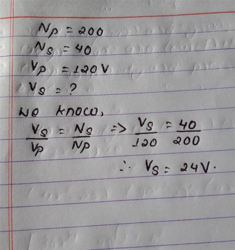 The transformer in a stereo amplifier has a primary coil with 200 turns and a secondary-example-1