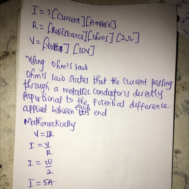 Calculate the amount of current flowing through a circuit when the resistance is 2 ohms-example-1