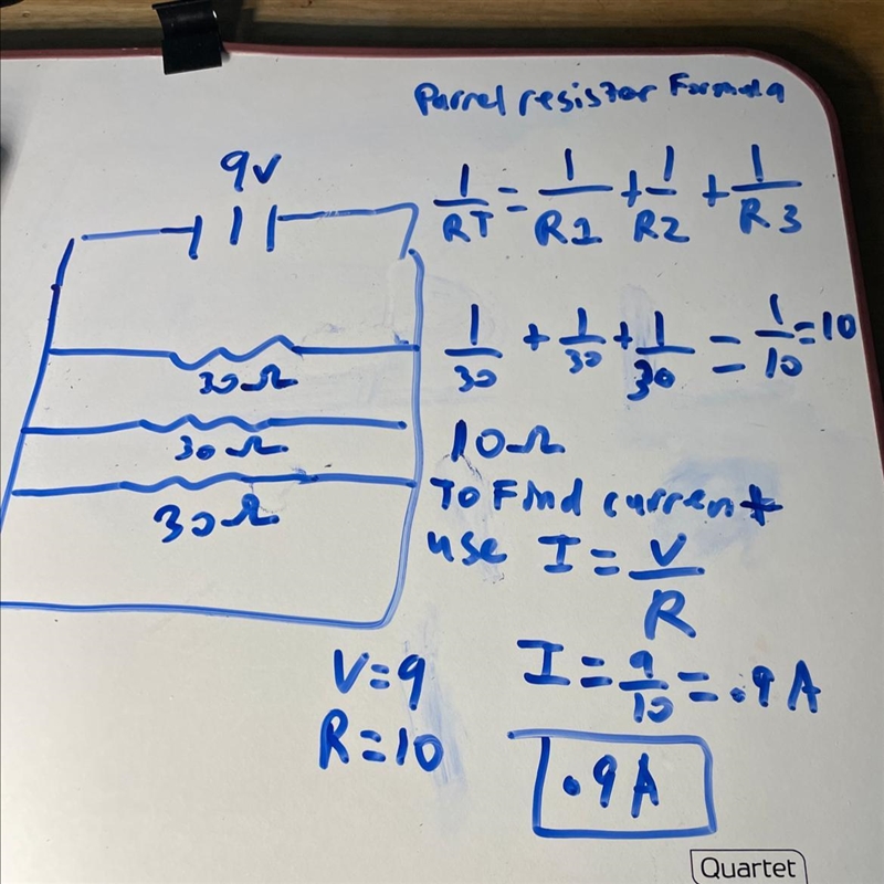 When three 30-ohm resistors are connected in parallel across a 9-volt source, the-example-1