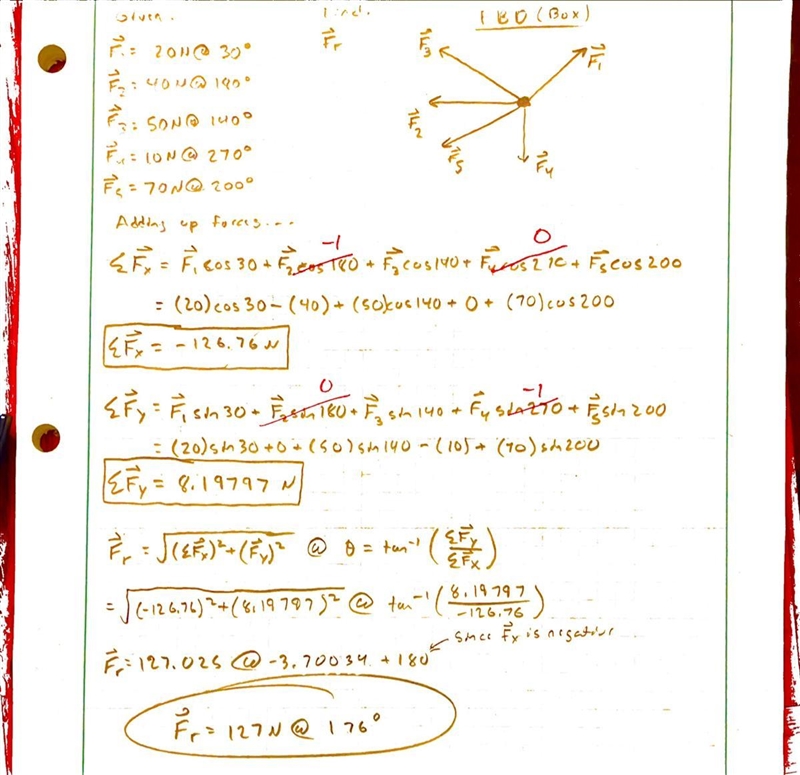 . If five forces f₁-20N at N30°E, f₂= 40N along the west, f3=50N at N50°W, f4 = 10N-example-1