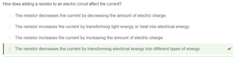 How does adding a resistor to an electric circuit affect the current? (1 point) O-example-1