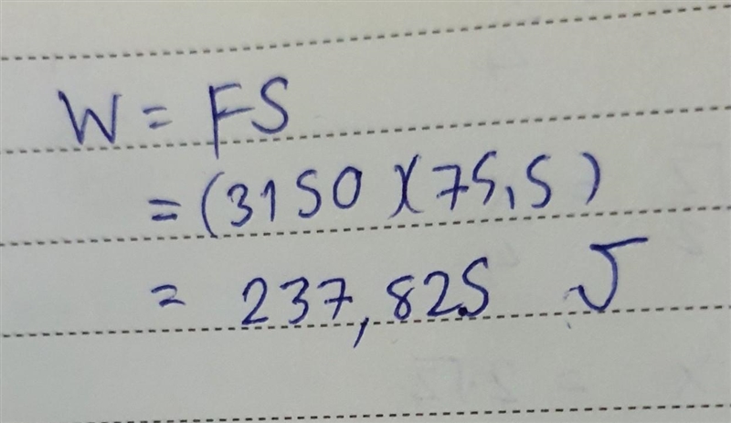 how much work is done on a lamborghini car if a 3150 N force is exert to move it 75.5m-example-1