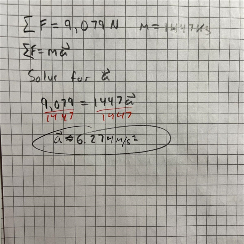 3 points A net force of 9,079 N is applied to a car having a mass of 1,447 kg. Find-example-1