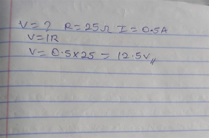 Calculate the voltage difference in a circuit with a resistance of 25 Ω if the current-example-1