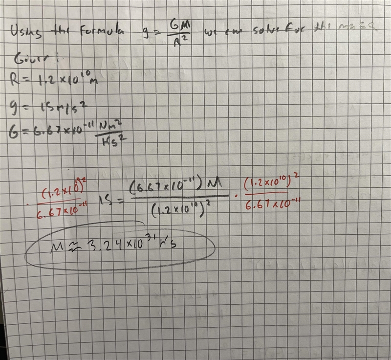 On a planet whose radius is 1.2×1010m, the acceleration due to gravity at the surface-example-1