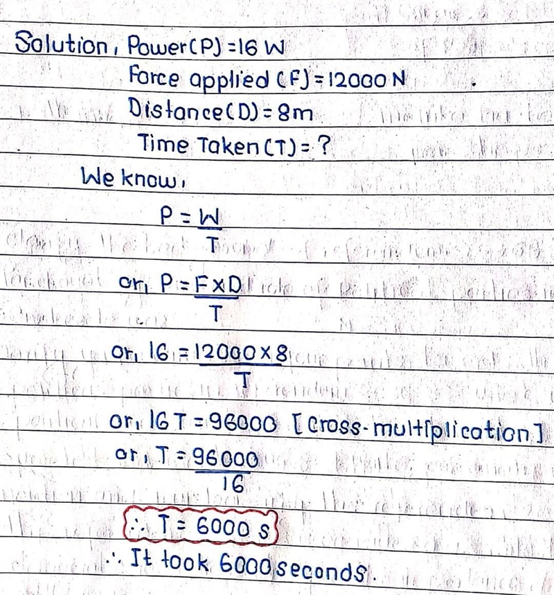 If a motor uses 16 W of power to exert a force of 12,000 N to lift an elevator 8 m-example-1