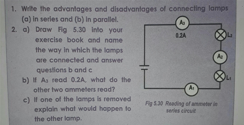 1. Write the advantages and disadvantages of connecting lamps (a) in series and (b-example-1