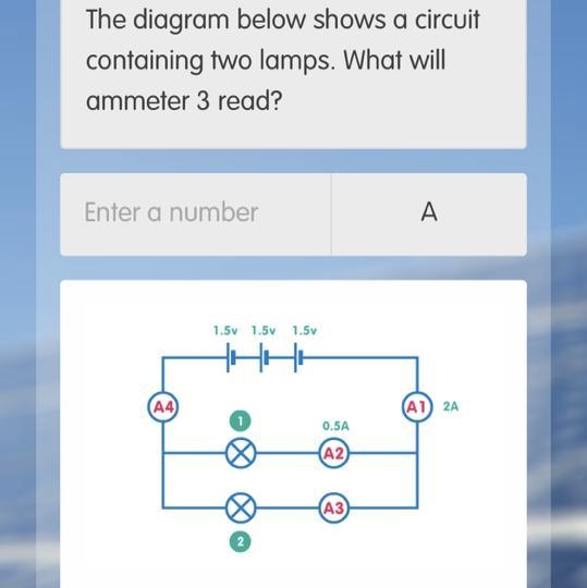 The diagram below shows a circuit containing two lamps. What will ammeter 3 read?-example-1