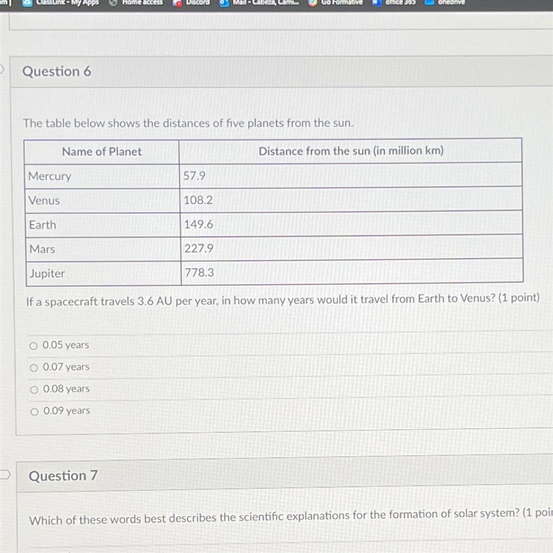 The table below shows the distances of five planets from the sun. If a spacecraft-example-1