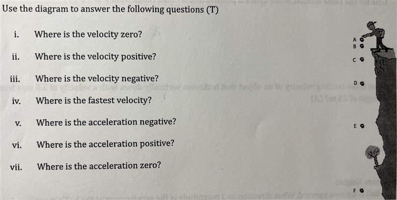 Use the diagram to answer the following physics questions: i. where is the velocity-example-1