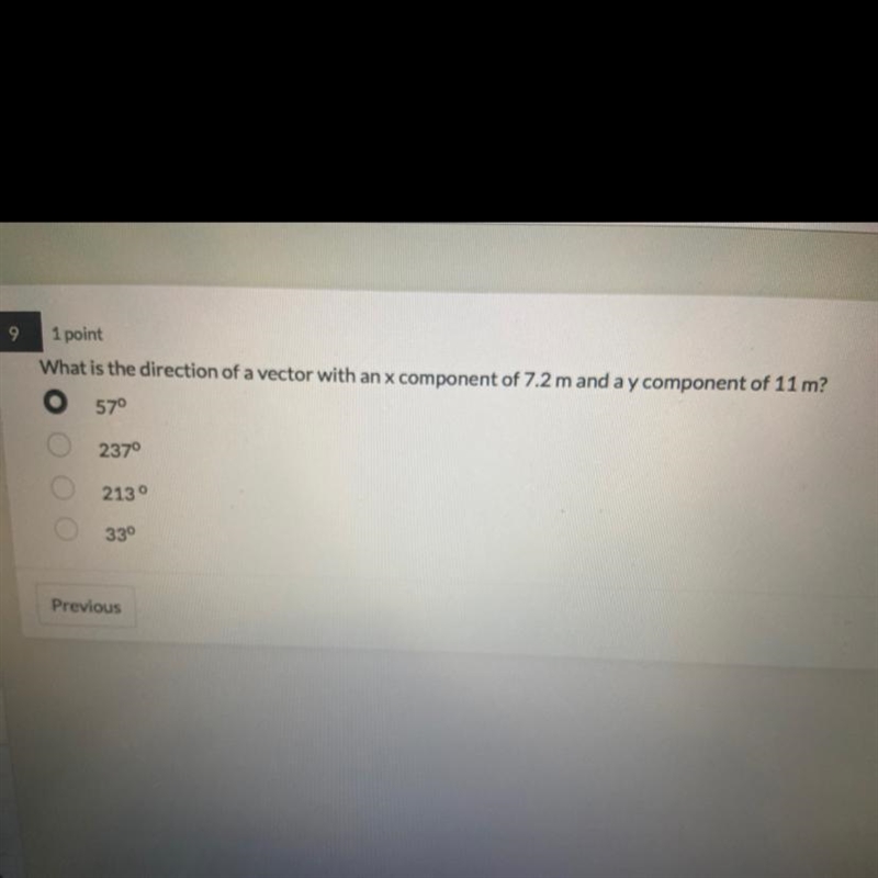 What is the direction of a vector with an x component of 7.2 and a y component of-example-1