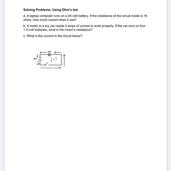 Solving Problems: Using Ohm's law a. A laptop computer runs on a 24-volt battery. If-example-1