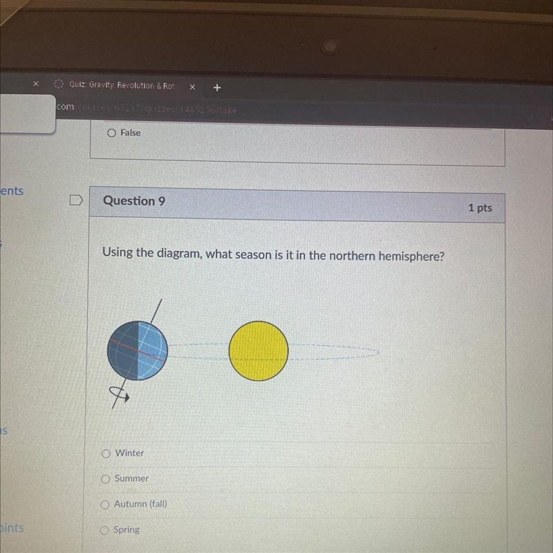 Using the diagram, what season is it in the northern hemisphere? OWinter OSummer OAutumn-example-1