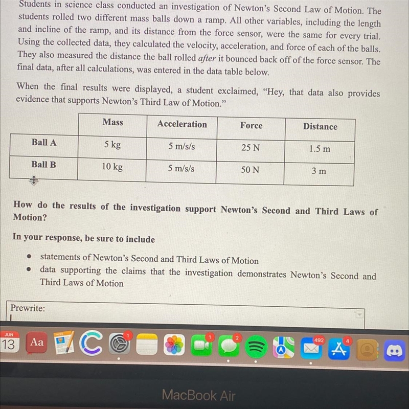 Newtons laws!!! Help due midnight of June 13 !! 50 points! Students in science class-example-1