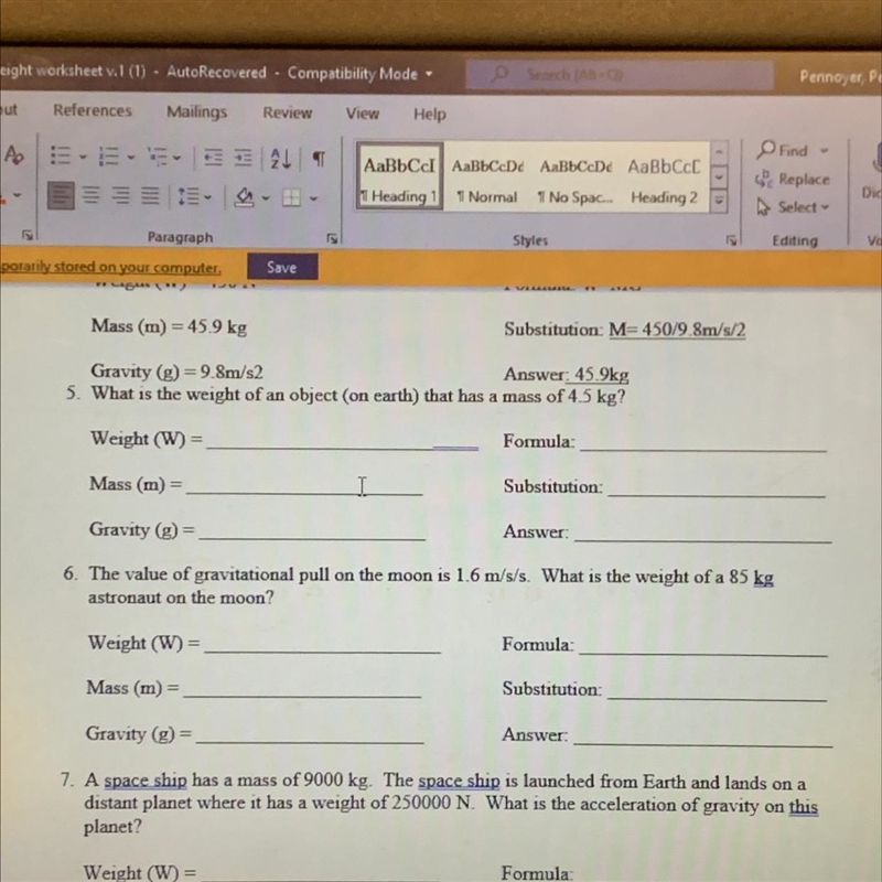 What is the weight of an object (on earth) that has a mass of 4.5kg weight= mass= gravity-example-1