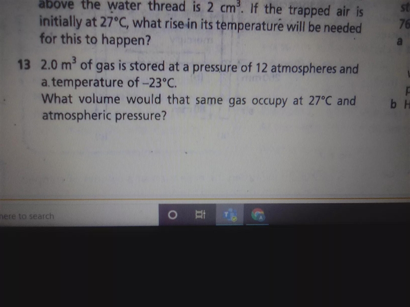 2.0m³ of gas is stored at a pressure of 12 atmosphere and a temperature of -23⁰cwhat-example-1