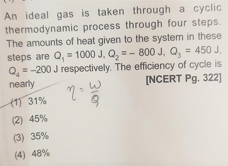 An ideal gas is taken through a cyclic thermodynamic process through four steps. The-example-1