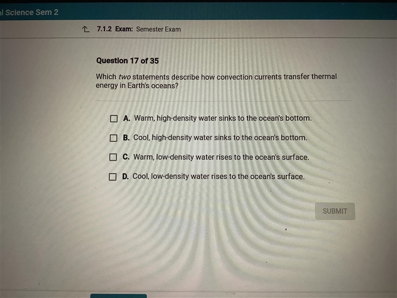 ⚠️PLEASE HELP!!⚠️ Which two statements describe how convection currents transfer thermal-example-1