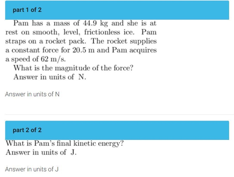 Pam has a mass of 44.9 kg and she is at rest on smooth, level, frictionless ice. Pam-example-1