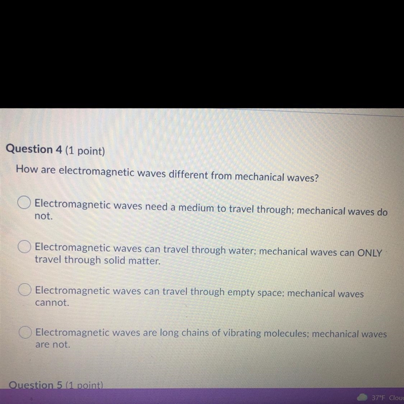 PLEASE HELP!! How are electromagnetic waves different from mechanical waves￼?-example-1