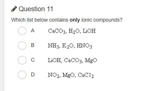 Which list below contains only ionic compounds?-example-1