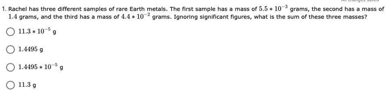 Rachel has three different samples of rare Earth metals. The first sample has a mass-example-1