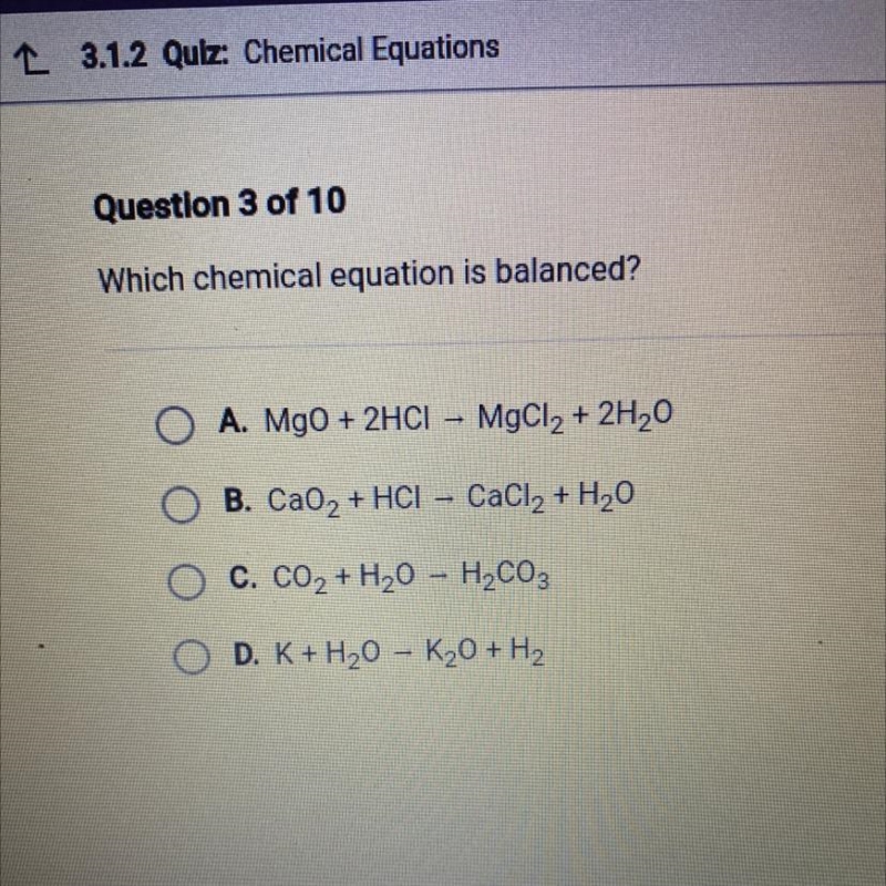 Which chemical equation is balanced?-example-1