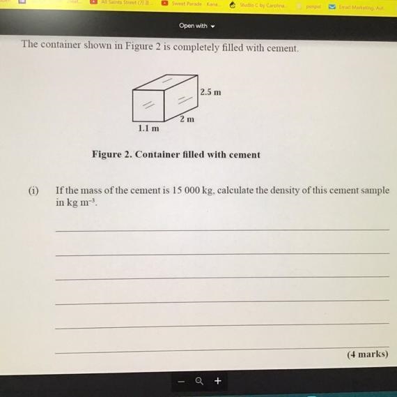 If the mass of the cement is 15 000 kg, calculate the density of this cement sample-example-1