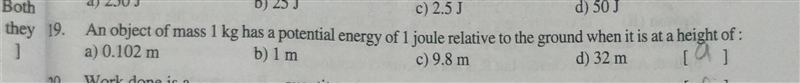 An object of mass 1kg has a P.E. of 1 joule relative to the ground it is at height-example-1