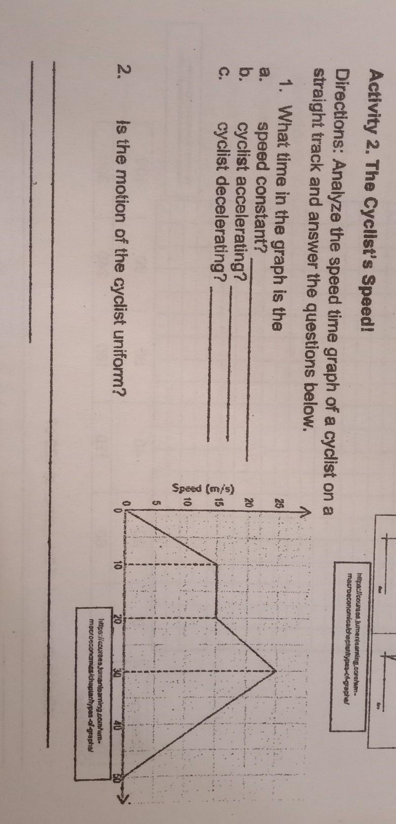 Activity 2. The Cyclist's Speed! Directions: Analyze the speed time graph of a cyclist-example-1