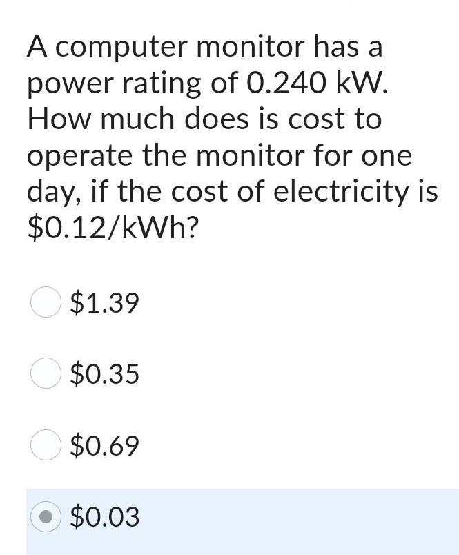 A computer monitor has a power rating of 0.240 kw?​-example-1