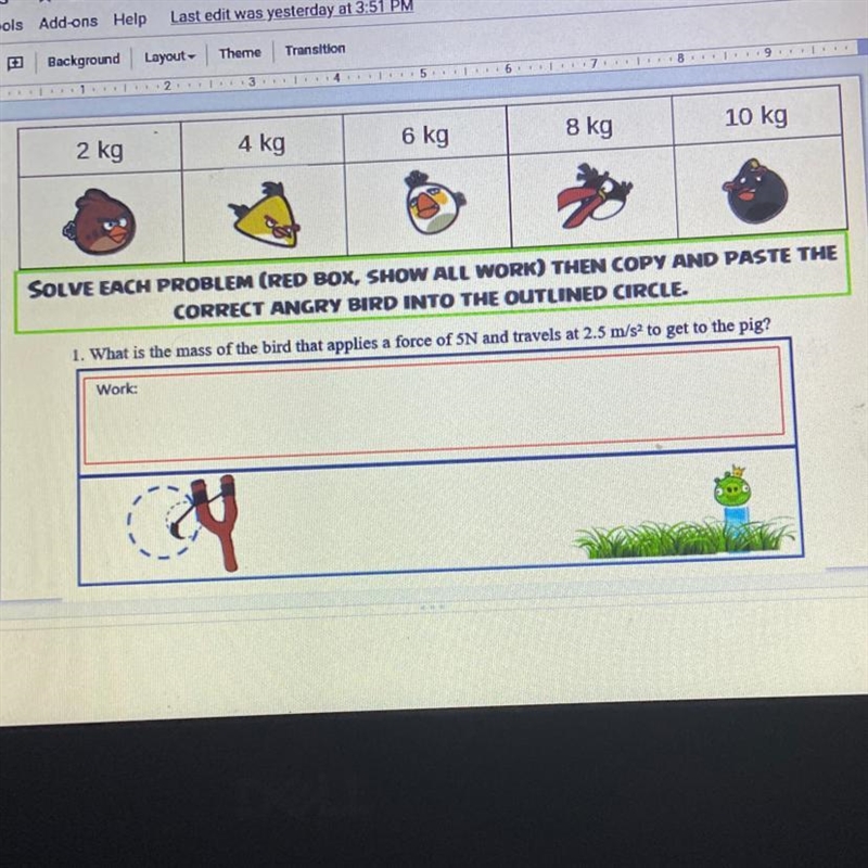 What is the mass of the bird that applies a force of 5N and travels at 2.5 m/s to-example-1