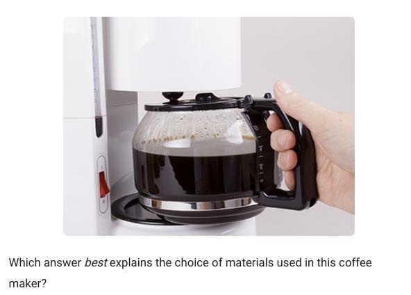 Which answer best explains the choice of materials used in this coffee maker? A. Metal-example-1