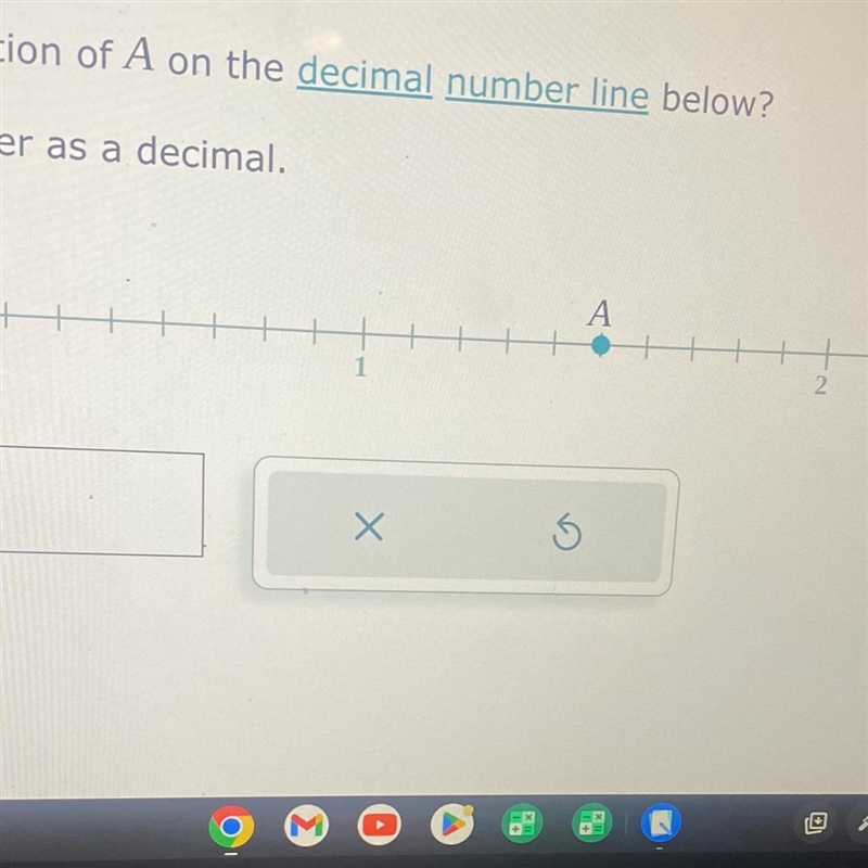 What is the location of A on the decimal number line below Write your answer as a-example-1