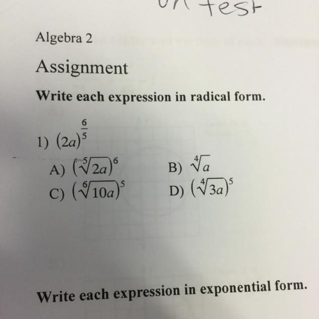 What’s (2a) with an exponent of 6/5 in radical form?-example-1