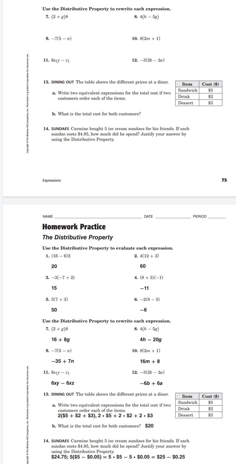 Lesson 4 homework practice the distributive property-example-1