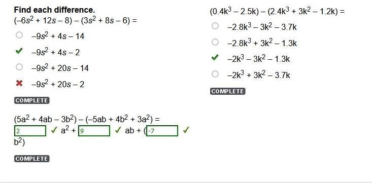 (–6s2 12s – 8) – (3s2 8s – 6) = –9s2 4s – 14 –9s2 4s – 2 –9s2 20s – 14 –9s2 20s – 2-example-1