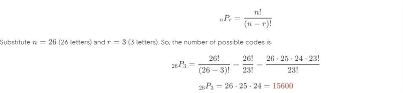 How many identification code are possible by using 3 letters if no letter may be repeated-example-1